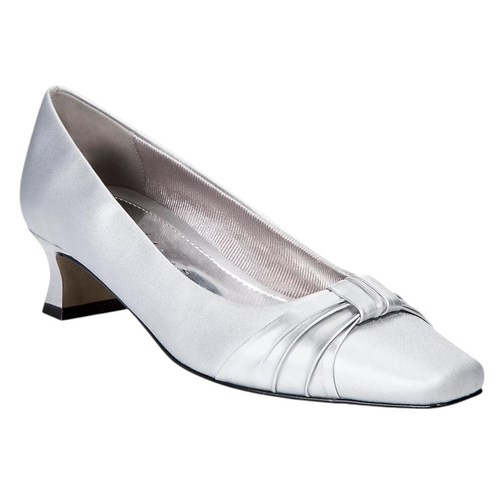 Easy Street Women's Waive Bow Low Block Heel Pumps Silver Size 8